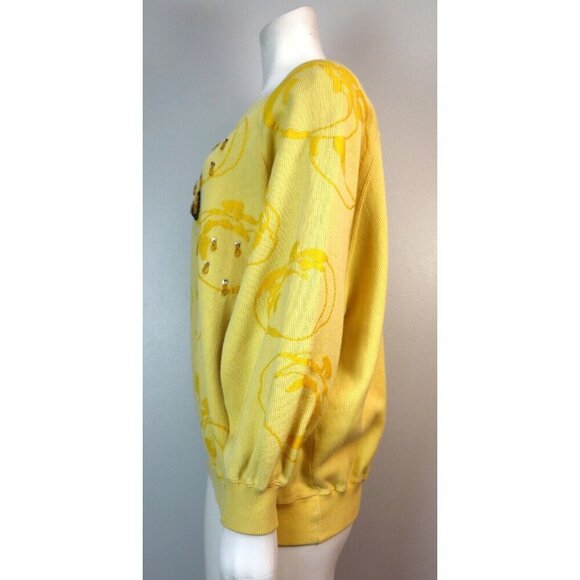 VINTAGE FALL AUTUMN YELLOW SWEATER - PUMPKINS BEADED DETAIL - SIZE M - Picture 5 of 7